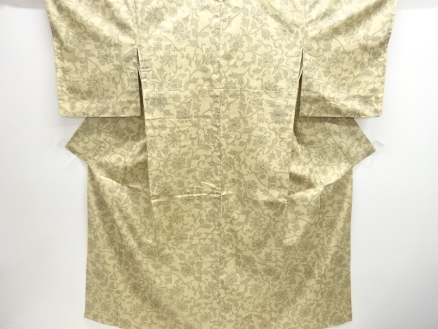 JAPANESE KIMONO / ANTIQUE KIMONO / SILK / TSUMUGI / WOVEN FLORAL ARABESQUE